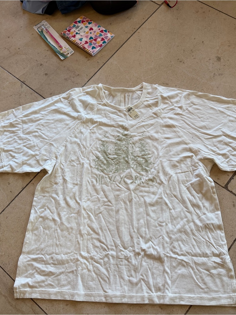 aerie White Long Sleeve Tee with Subtle Green Nature Graphic